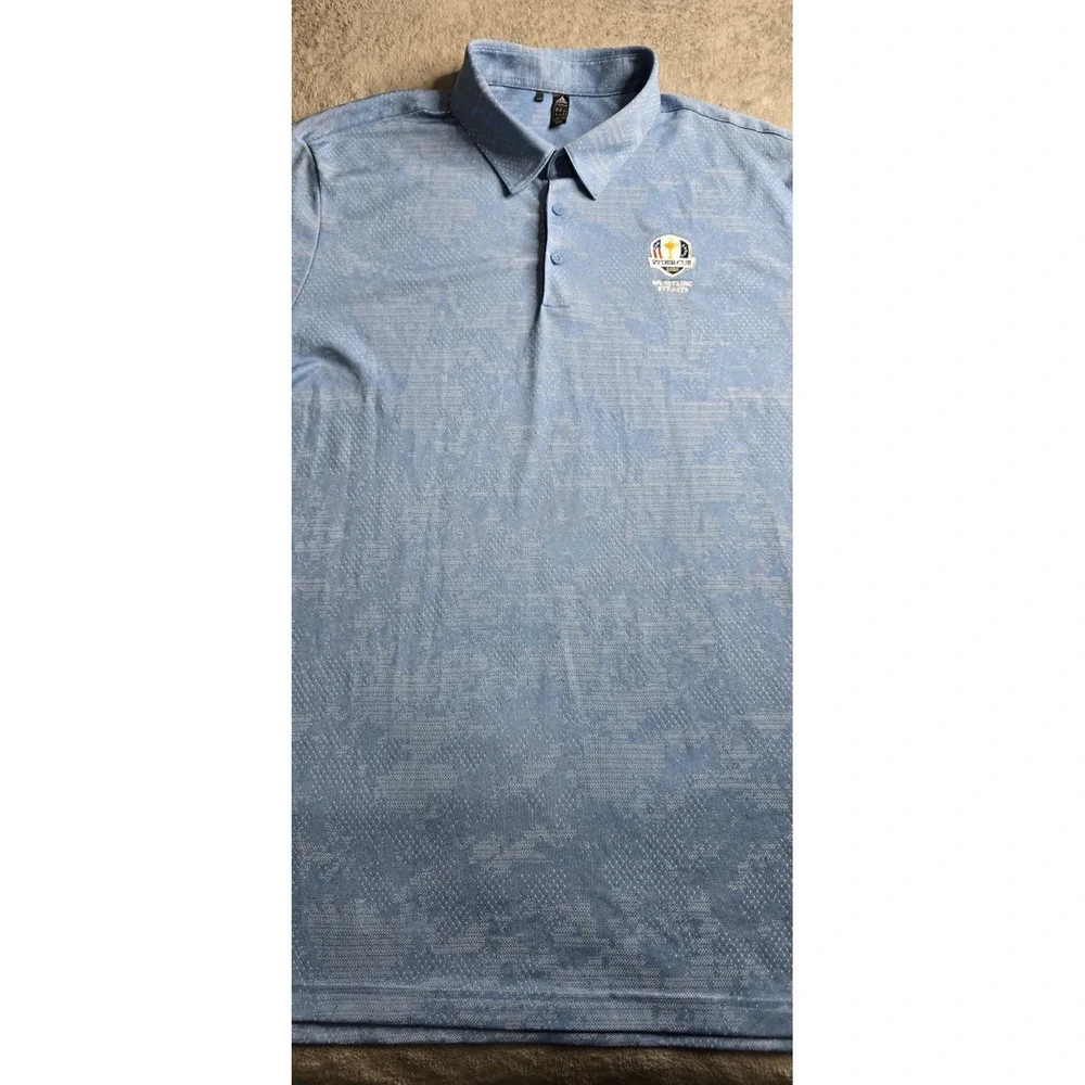 Adidas Camo Polo Shirt Mens 2XL Blue Jacquard Ryder Cup 2020 Whistling Straits